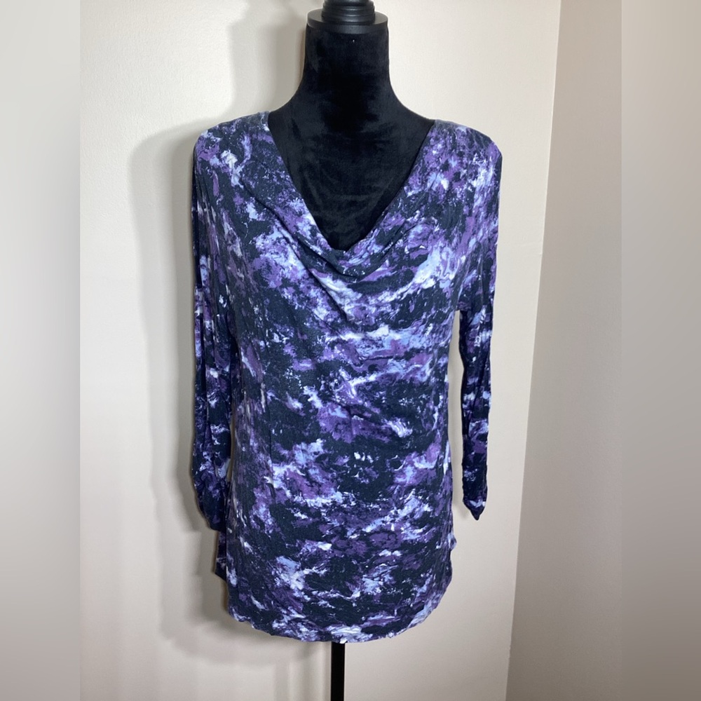 Cable & Gauge Black and Purple Slouch Neck Long Sleeve Blouse Size Medium